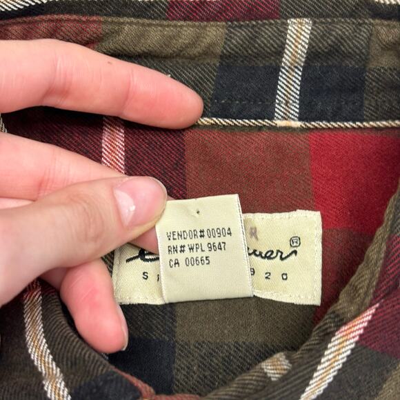 Eddie Bauer‎ Flannel Tartan Plaid Red Green Mens L Tall Button Shirt VIntage 90s - Picture 5 of 8